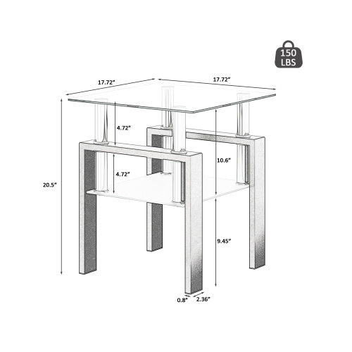 Set Of 2, Modern Tempered Glass Tea Table Coffee Table End Table, Square Table For Living Room, Transparent Black CJDropshipping