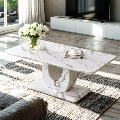 Modern Minimalist Grey Marble Pattern Sticker Pattern MDF Rectangular Coffee Table. Add A Tranquil And Comfortable Atmosphere To Your Home. MDF Coffee Table, Grey Marble Pattern Sticker, Side Table. CJDropshipping