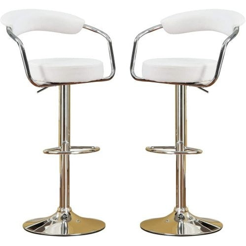 Contemporary Style White Color Bar Stool Counter Height Chairs Set Of 2 Adjustable Swivel Kitchen Island Stools