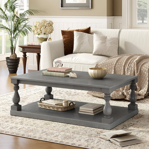 Vintage Coffee Table Featuring Artistic Vase Column Legs and Luxurious