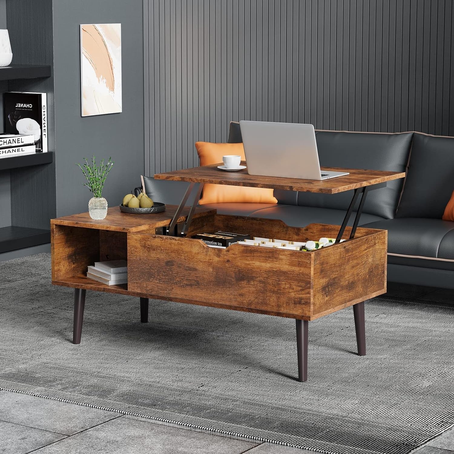 Coffee Table, Lift Top Coffee Tables for Living Room, Small Rising Peach Maple