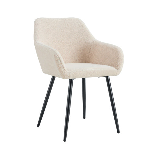 Leisure Modern Living Dining Room Accent Arm Chairs Club Guest With Strong Black Metal Legs, Set Of 2, TEDDY Fabric Beige CJDropshipping