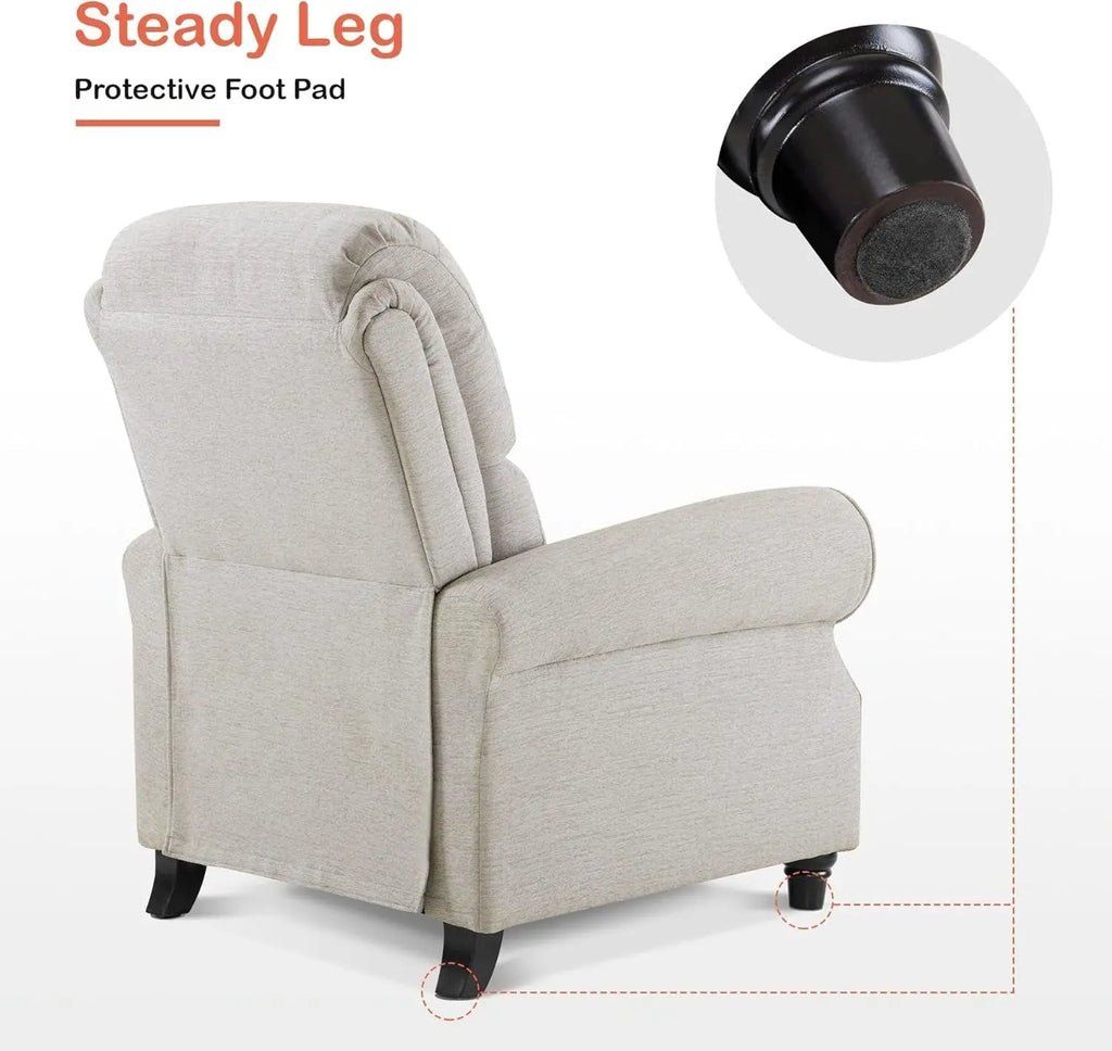 Pushback Recliner Chair, Chenille Upholstered Accent Chairs, Peach Maple