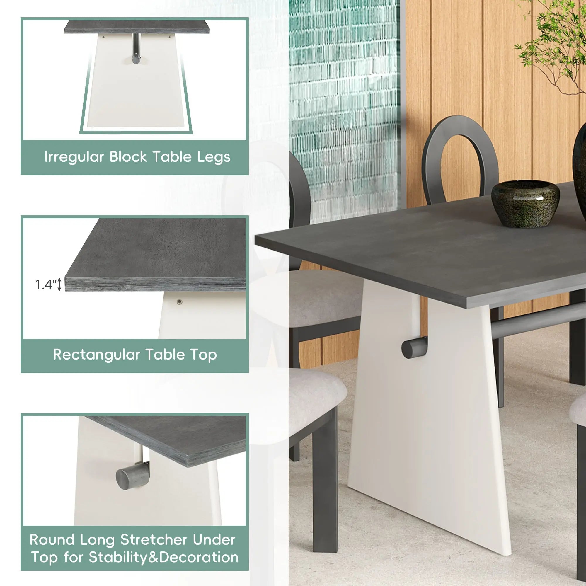 Modern 7-Piece Dining Table Set with Trestle Dining Table and 6 Sangria Beech