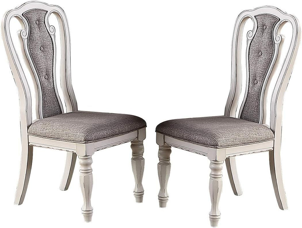 Antique White Set Of 2 Dining Chairs Grey Upholstered Tufted Unique Design Chairs Back Cushion Seat Dining Room CJDropshipping