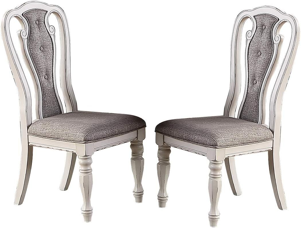 Antique White Set Of 2 Dining Chairs Grey Upholstered Tufted Unique Design Chairs Back Cushion Seat Dining Room CJDropshipping