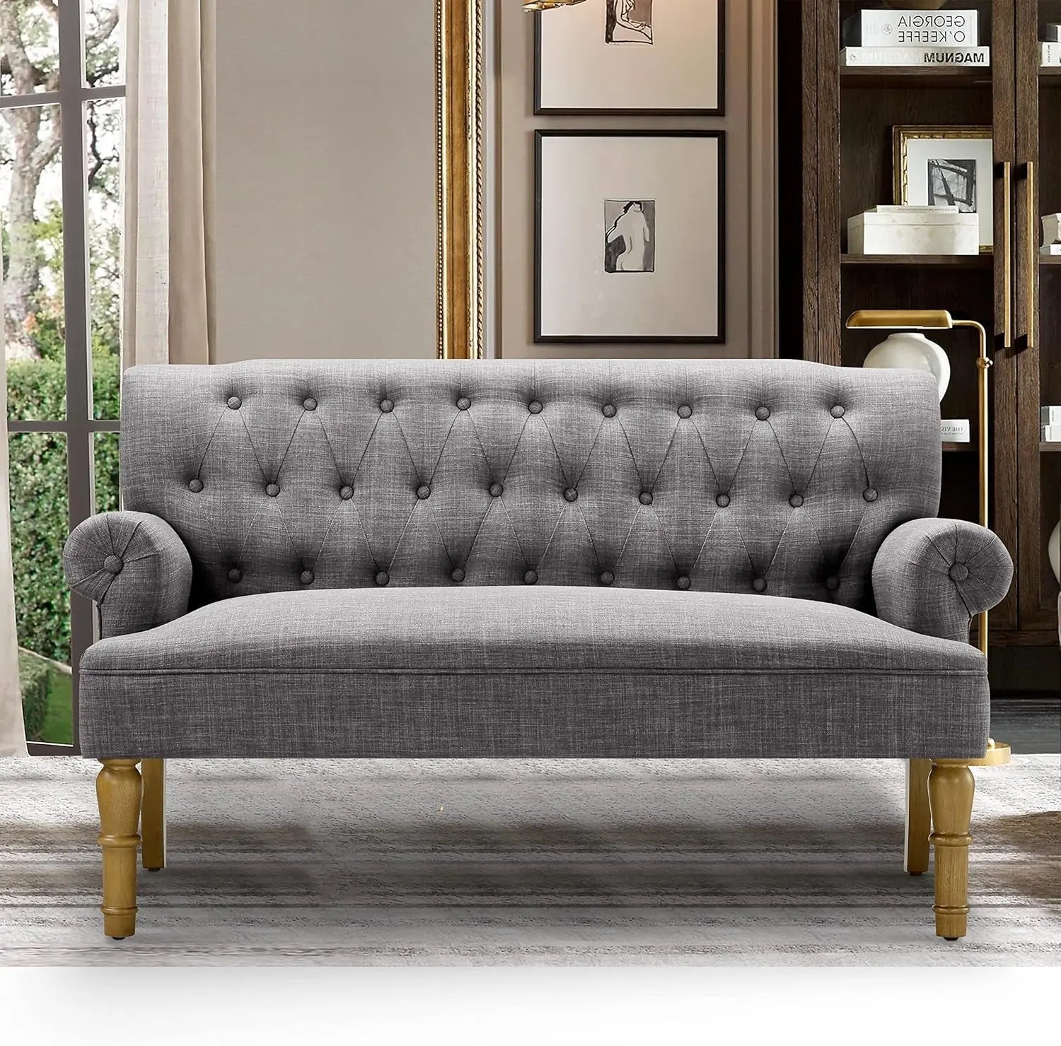 Beige Loveseat Sofa for Living Room Peach Maple