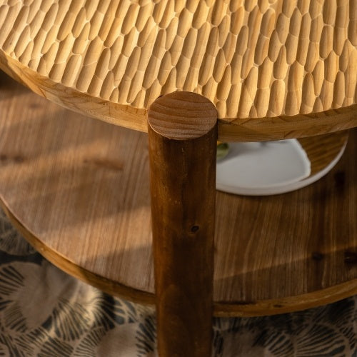 Round Coffee Table With Solid Wood For Living Room, 2-Tier Round Coffee Table With Storage Shelf, Mid Century Modern Coffee Table , Home Small Space, Easy Assembly CJDropshipping