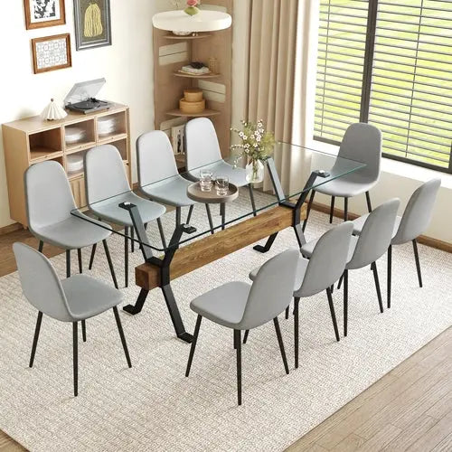 Table and chair set.79'x31.5' with X-shaped Black Metal Table Sangria Beech