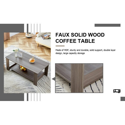 A Modern And Practical Gray Textured Coffee Table,tea Table.Double Layered Coffee Table Made Of MDF Material,. Suitable For Living Room,bedroom And Study Room. 43.3x21.6x16.5 CT16 CJDropshipping