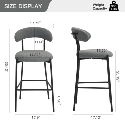 26 Counter Height Bar Stools Teddy Fabric Cover Kitchen Island Counter Bar Stool With Black Powder Coating Base And Footrest