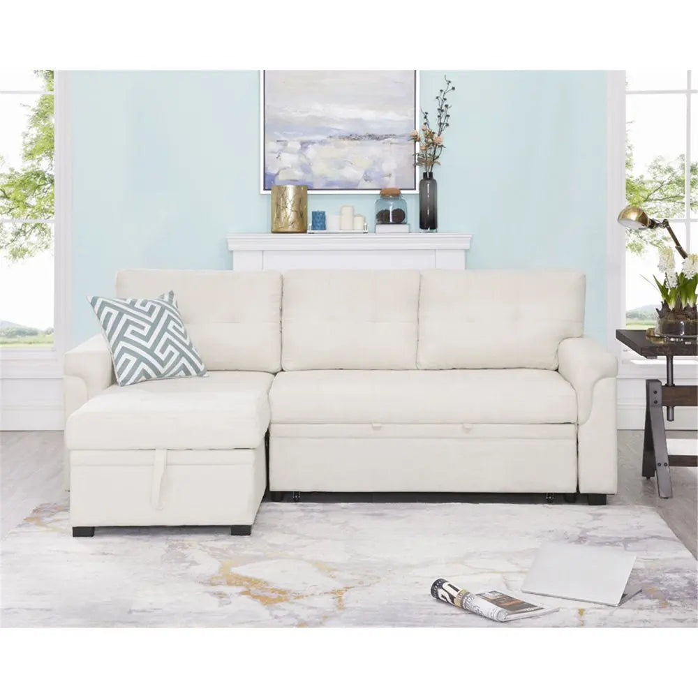 L-Shaped Velvet Sleeper Sectional with Storage Peach Maple