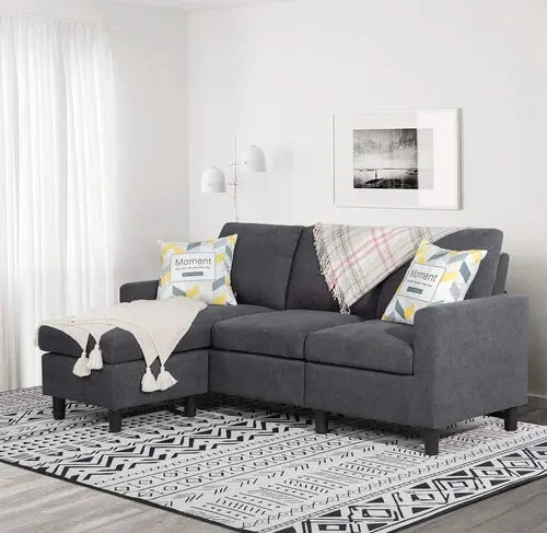 Linen L-Shaped Sectional Sofa Peach Maple