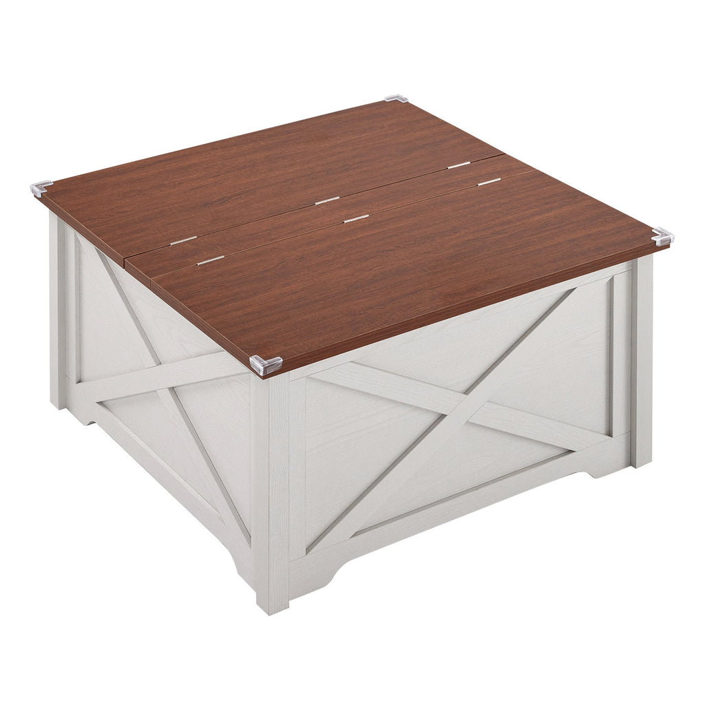 Large Hidden Storage Compartment, Double Flap Panel, Side X Shape, Coffee Table, Square, 31.5x31.5x18in CJDropshipping