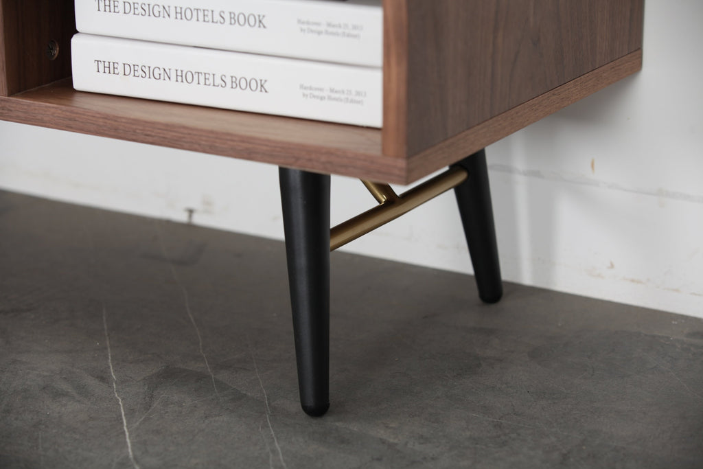 Mid-Century Modern Low Profile Media Console TV Stand, Walnut Sangria Beech