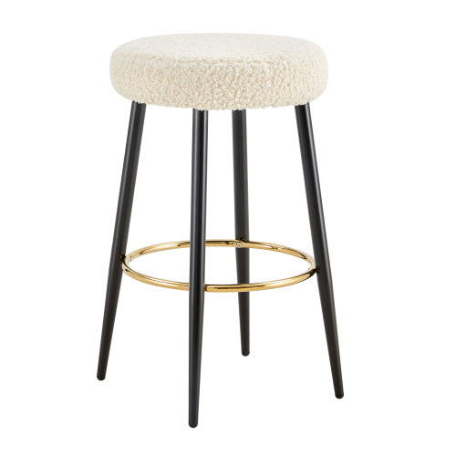 Counter Height Bar Stools Set Of 2, PU Kitchen Stools Upholstered Dining Chair Stools 24 Inches Height With Golden Footrest For Kitchen Island Coffee Shop Bar Home Balcony Berber Fleece