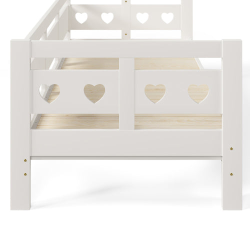 Daybed Cabin Bed Wooden 3FT Single Sofa Guest Bed Sofa Bed, Pull Out Trundle Wooden Bed Heart-Shaped For Children Adults Bed For Living Room And Bedroom -90 X190 Cm -White