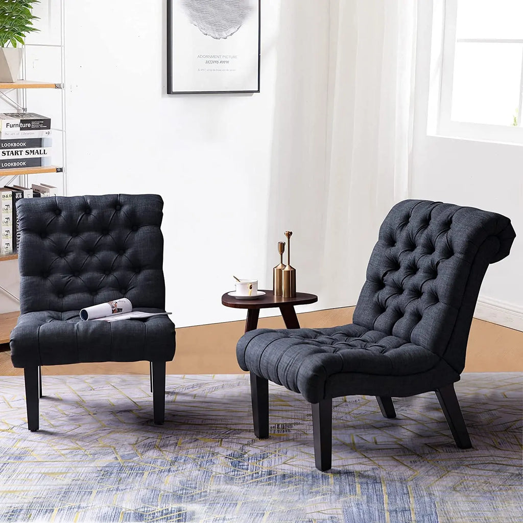 Gray Armless Accent Chair with Wood Legs Peach Maple
