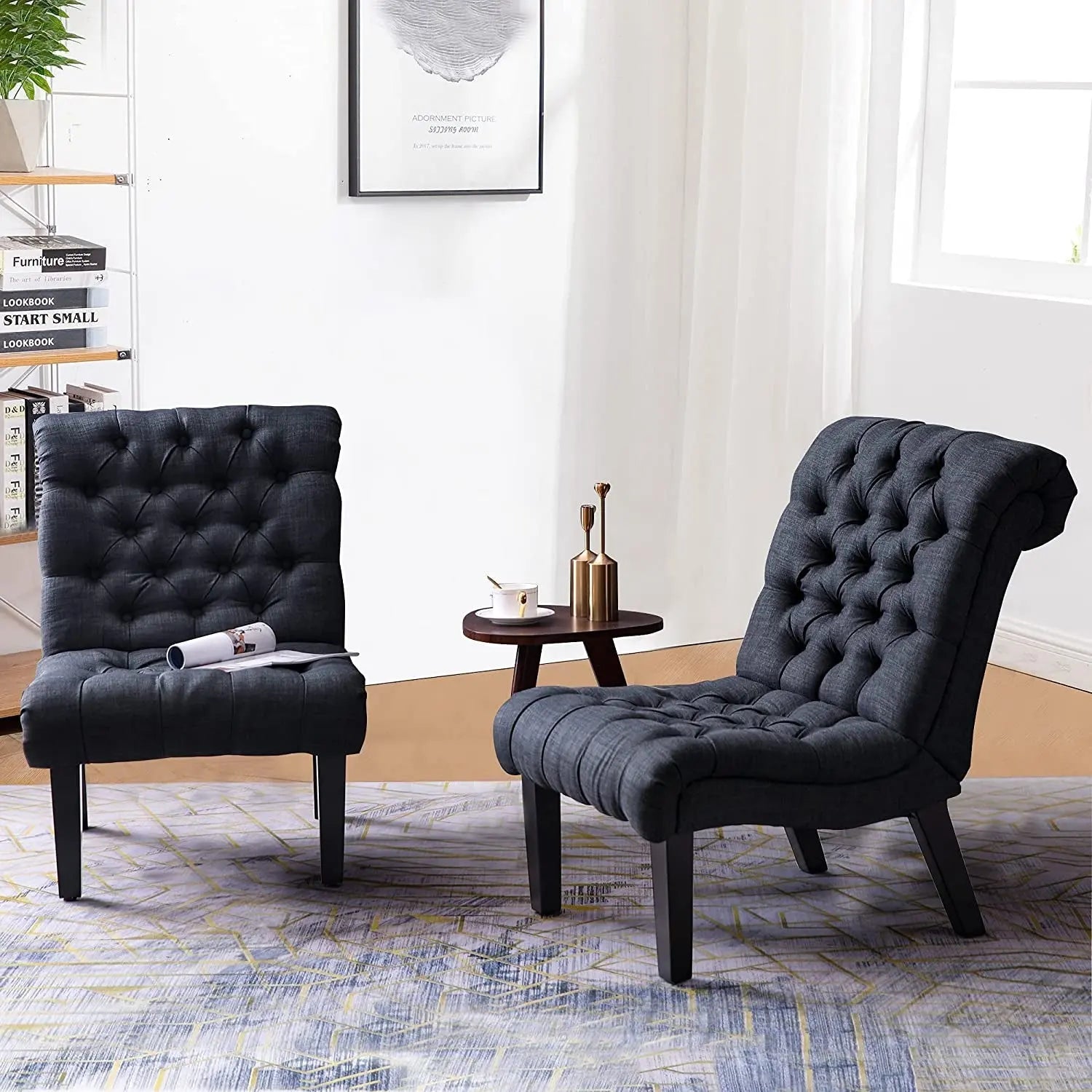 Gray Armless Accent Chair with Wood Legs Peach Maple