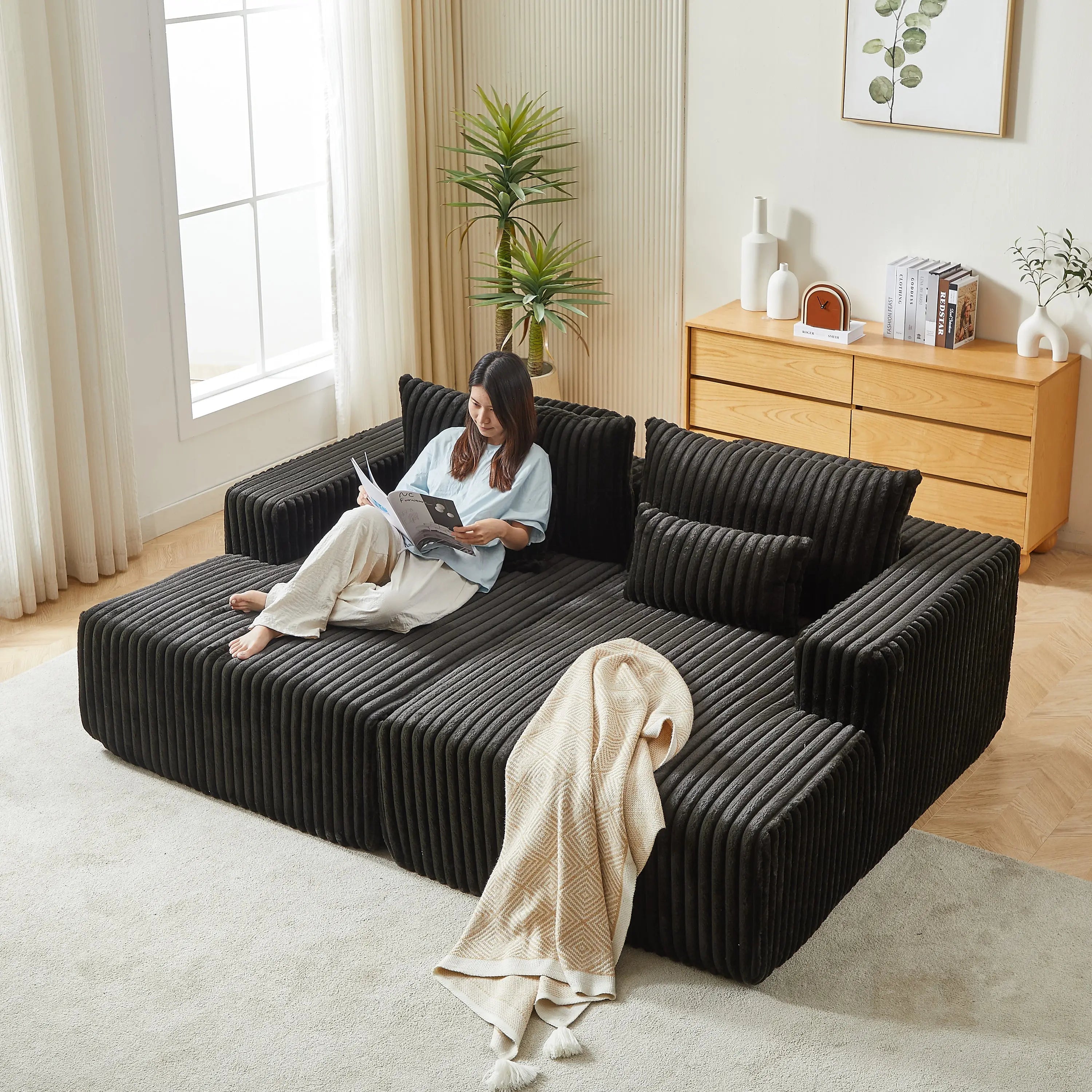 87" Oversized Sectional Lounge Chaise ,No Assembly Required,Cloud Sangria Beech