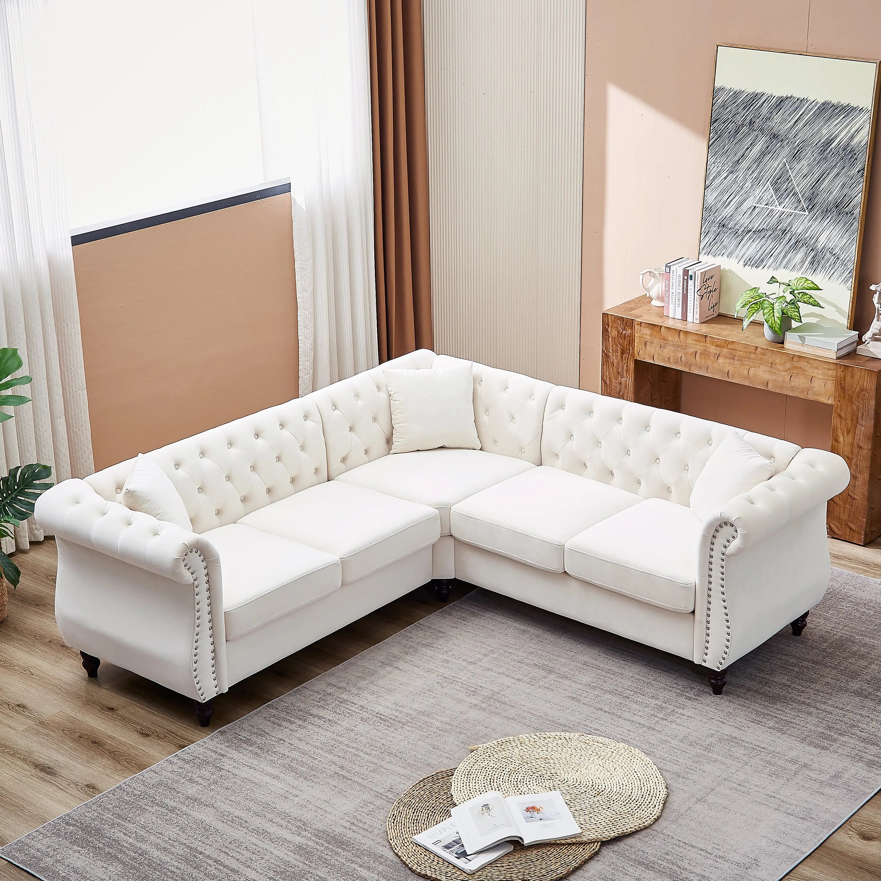 83.5-Inch Oversized Corner Sofa Covers, L-Shaped Sectional Couch, Sangria Beech