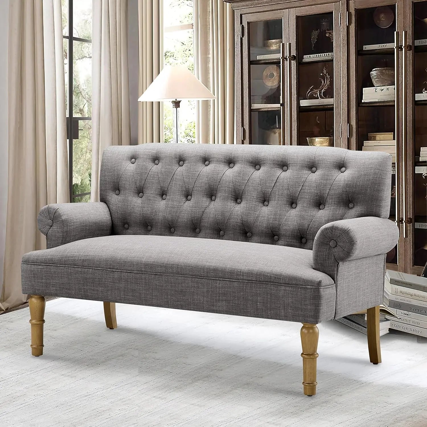 Dove Gray Loveseat Sofa for Living Room Peach Maple