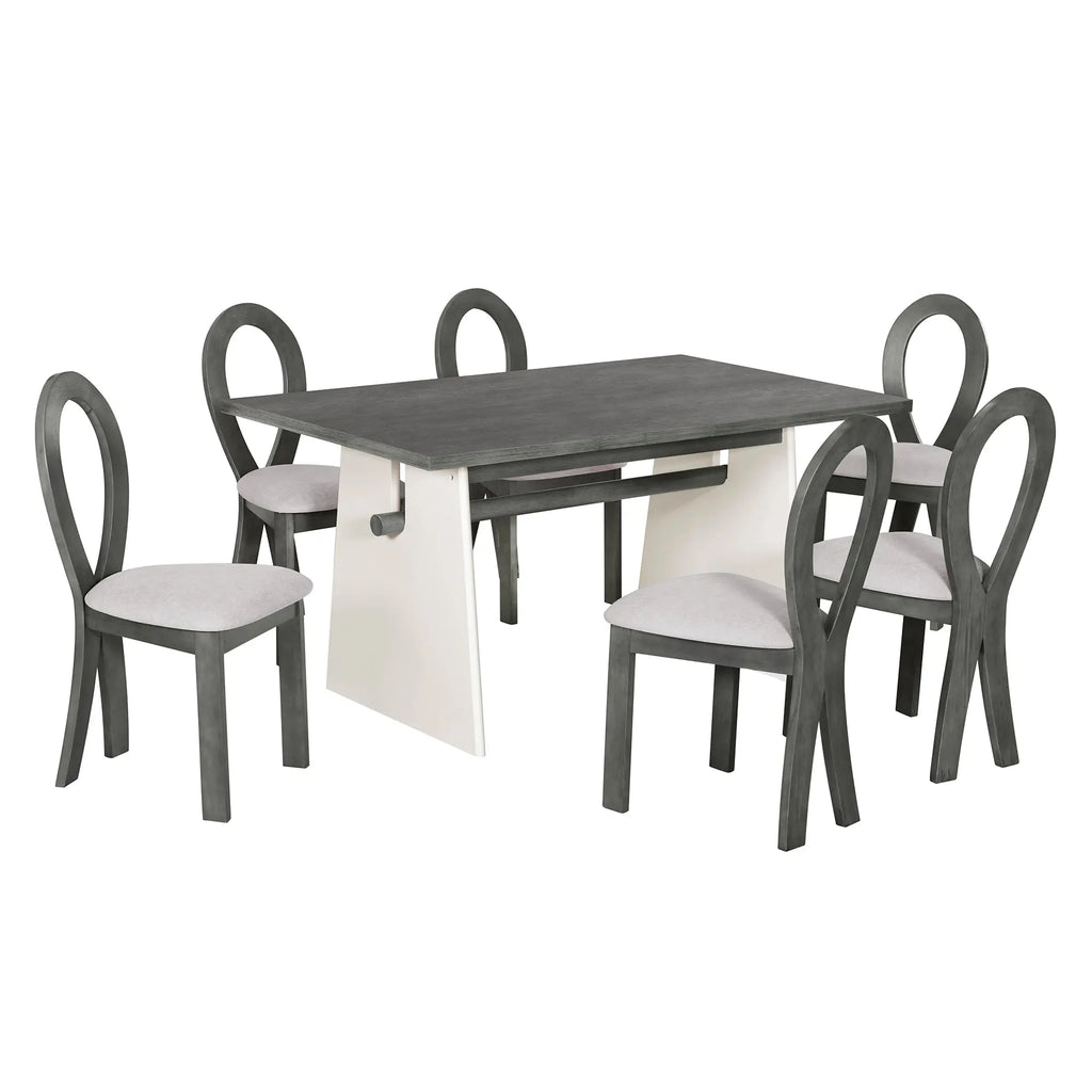Modern 7-Piece Dining Table Set with Trestle Dining Table and 6 Sangria Beech