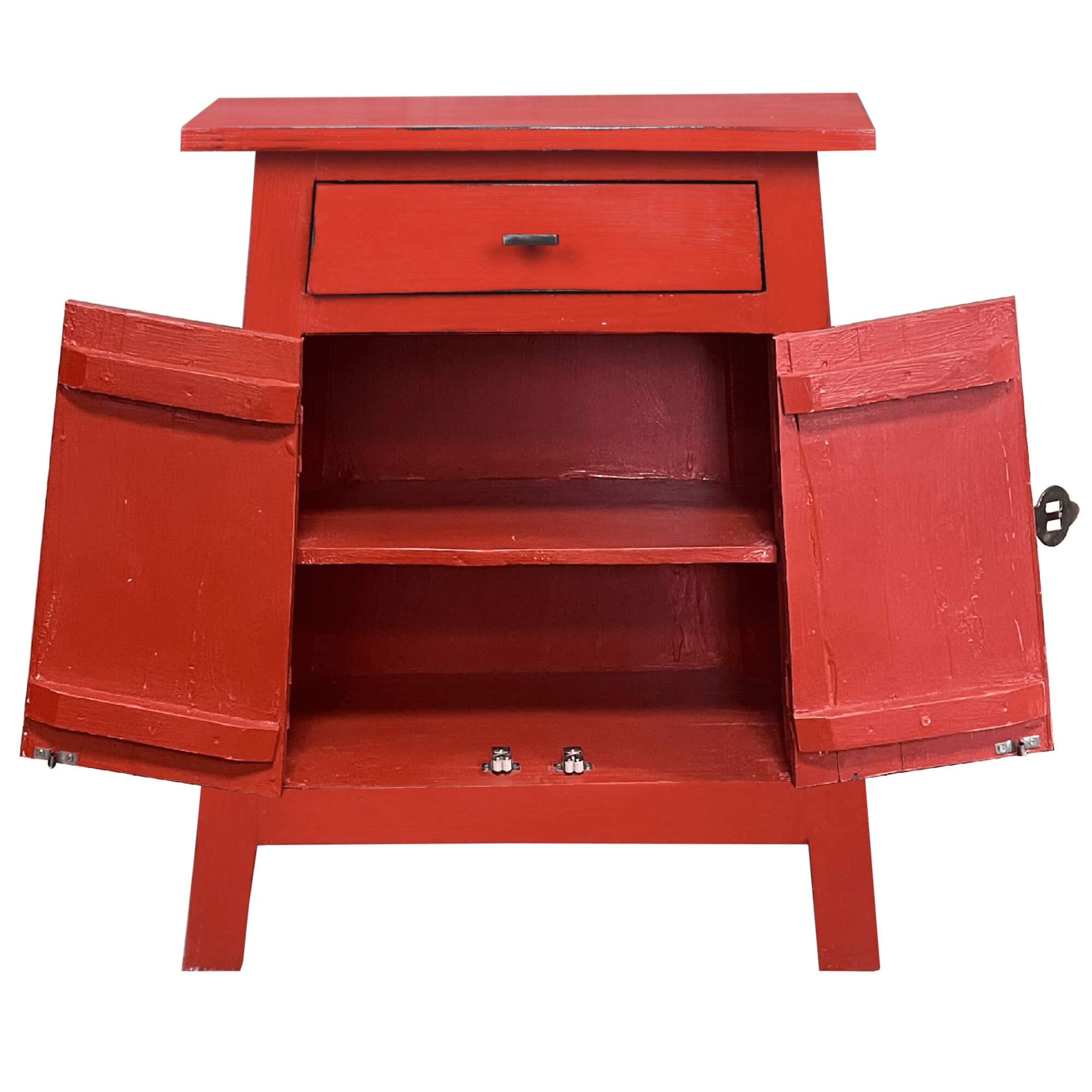 Zen Solid Wood End Table In Distressed Red