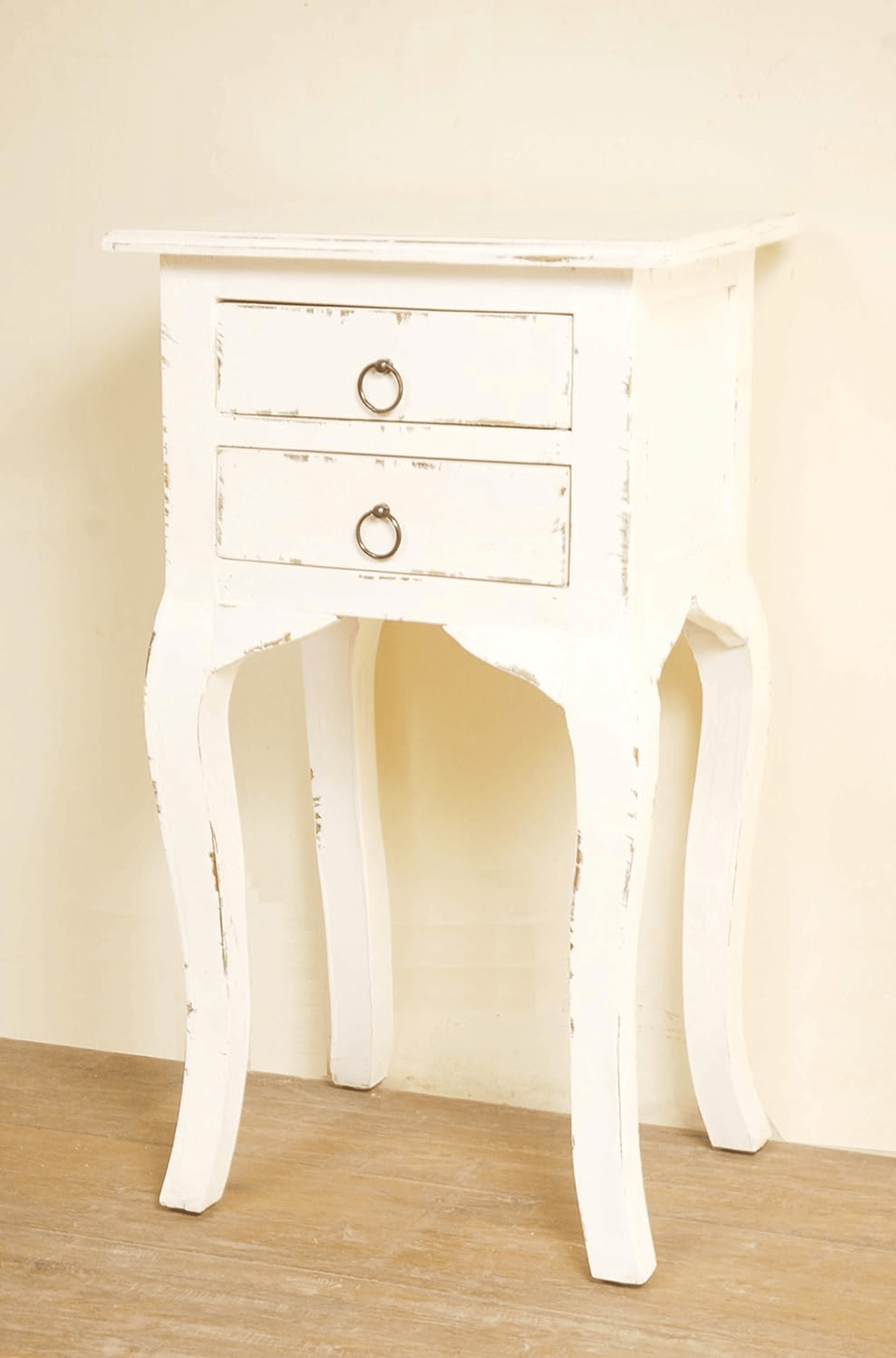 Distressed White Solid Wood Cottage Side End Table