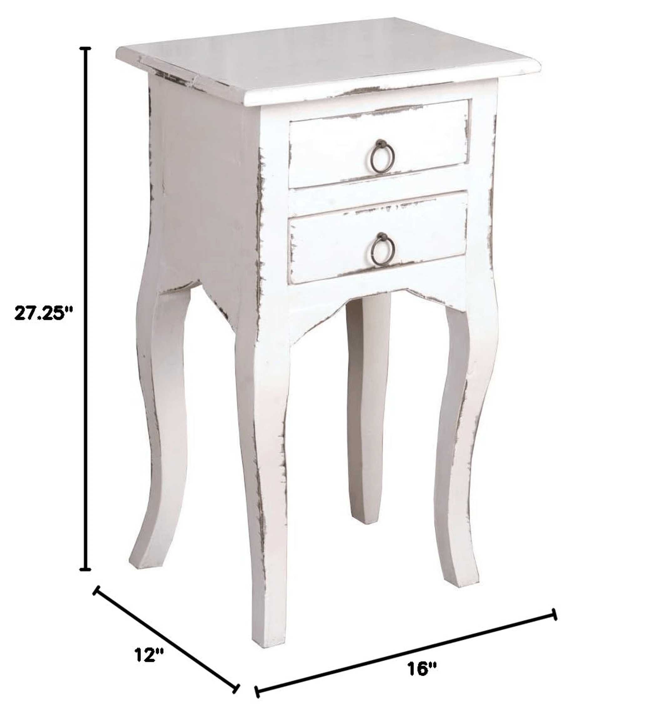 Distressed White Solid Wood Cottage Side End Table