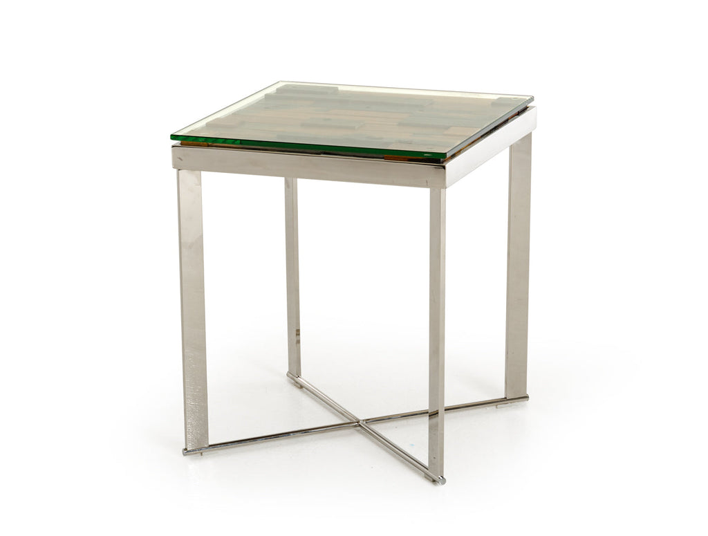 22inches Mosaic Wood  Steel  and Glass End Table