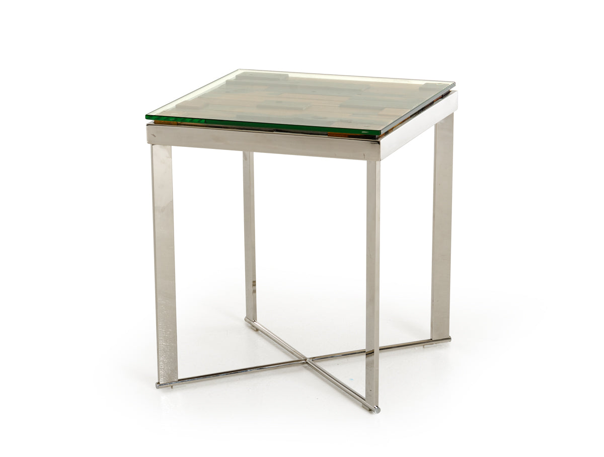 22inches Mosaic Wood  Steel  and Glass End Table