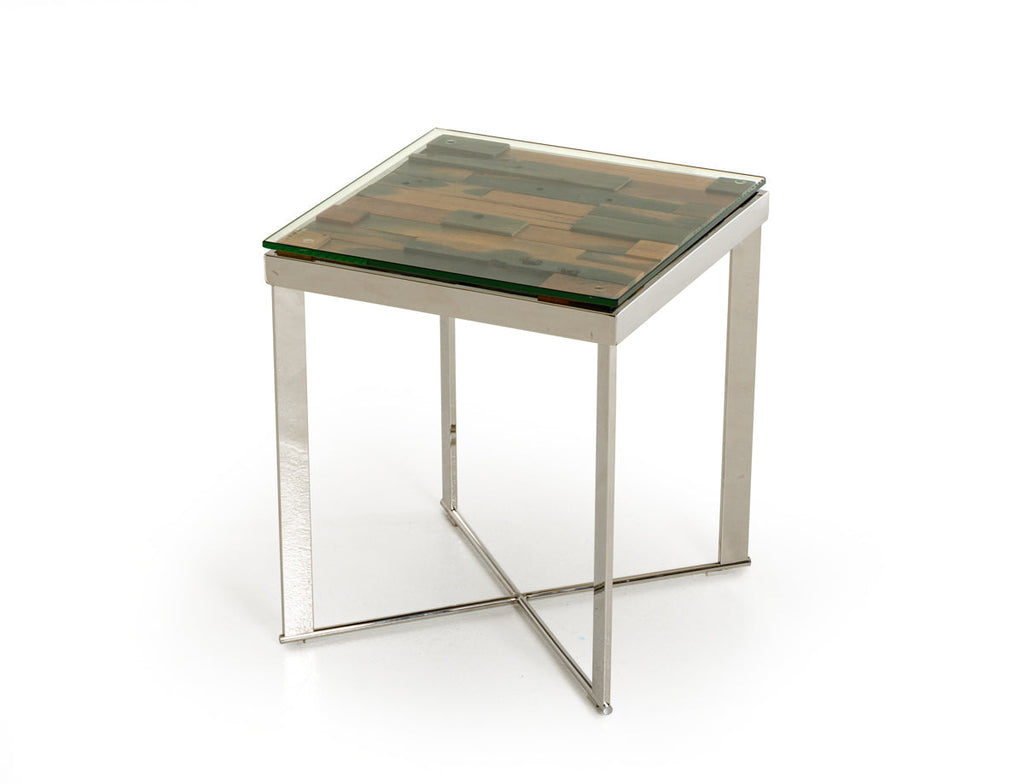 22inches Mosaic Wood  Steel  and Glass End Table