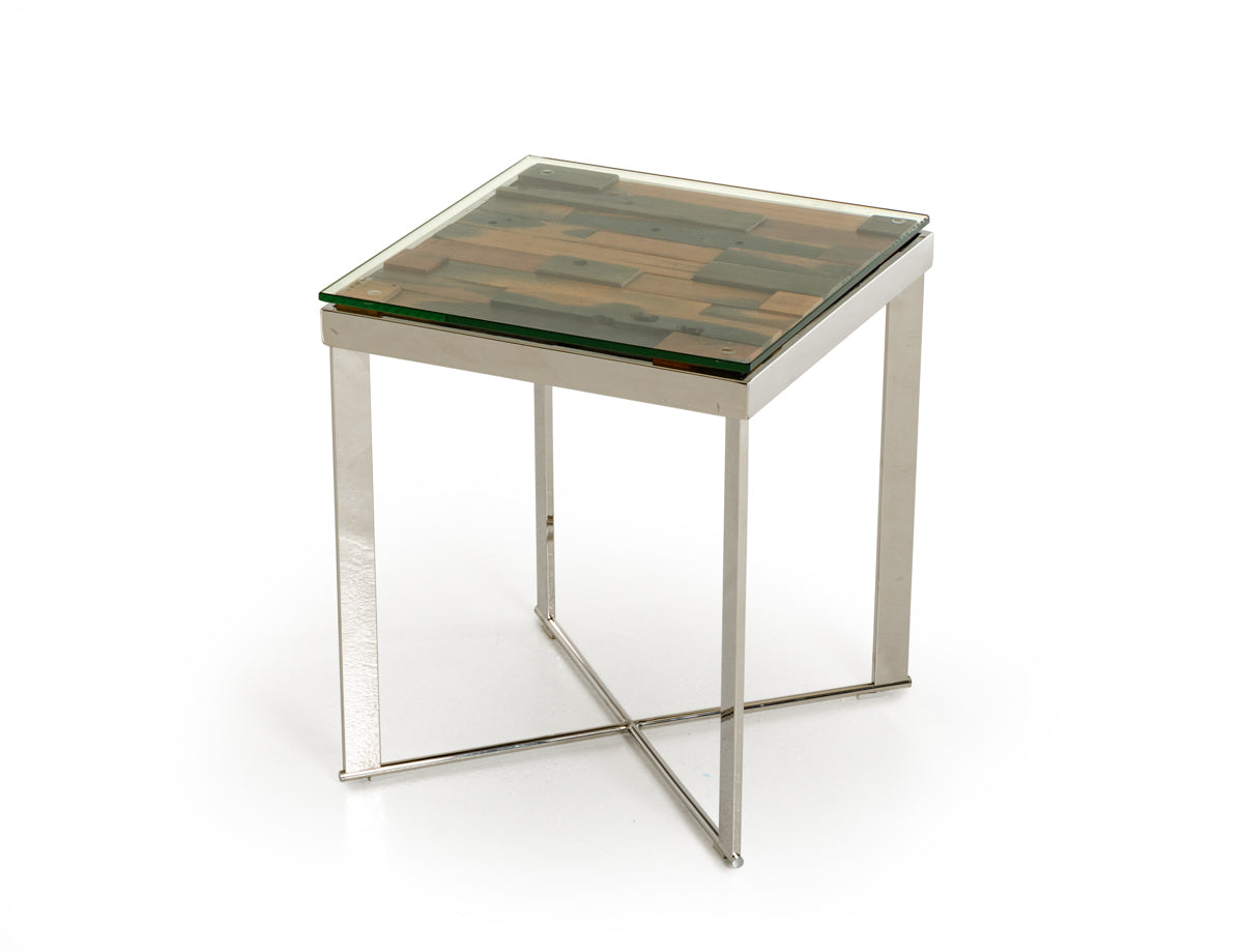 22inches Mosaic Wood  Steel  and Glass End Table