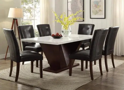 Contemporary White Marble And Walnut Dining Table Jade