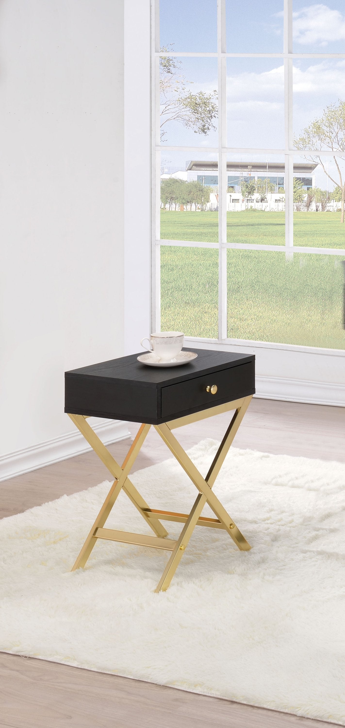 Sleek White and Brass End or Side Table Jade