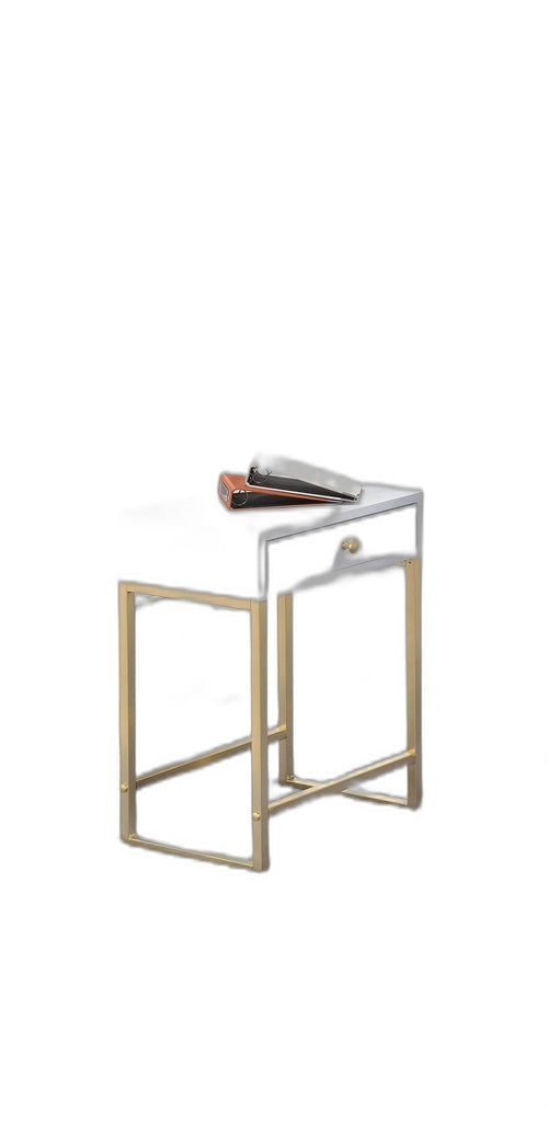 Sleek White and Brass End or Side Table Jade