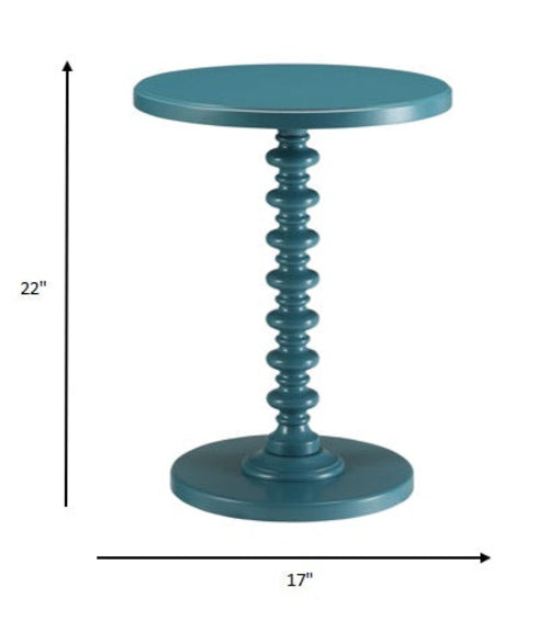 Fun Teal Wood Pedestal End Table Jade