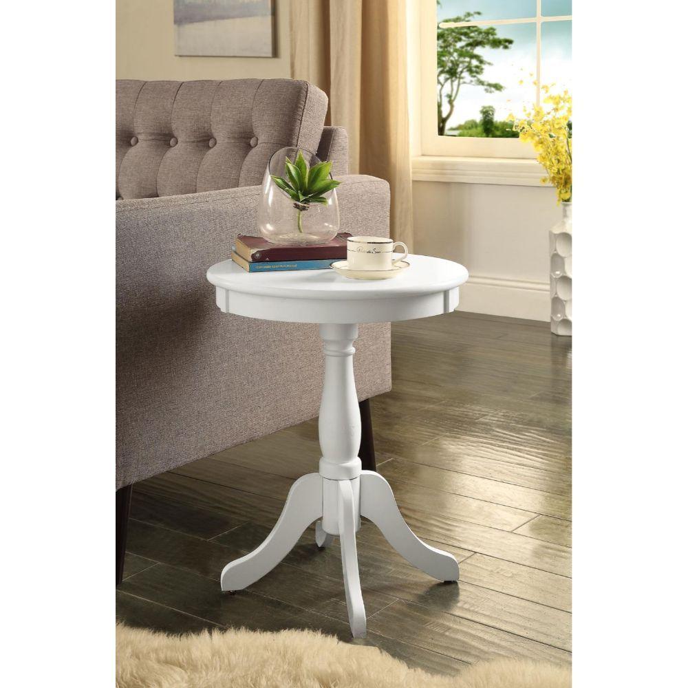 Cottage White Wood Pedestal Side or End Table Jade