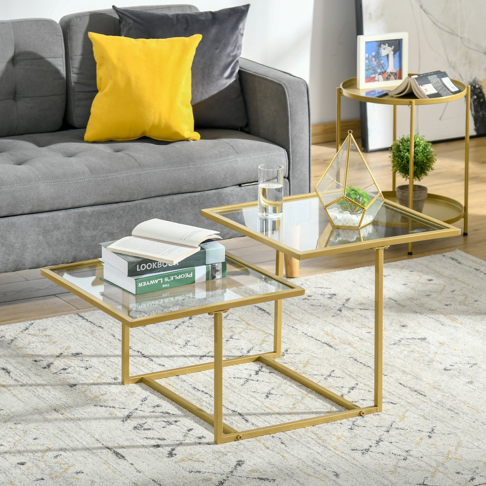 HOMCOM Contemporary Coffee Tables with Double Tempered Glass Taupe Shadow