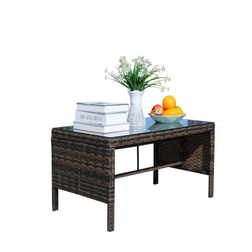 Outdoor Patio Furniture 1 Coffee Table With Clear Tempered Glass CJDropshipping