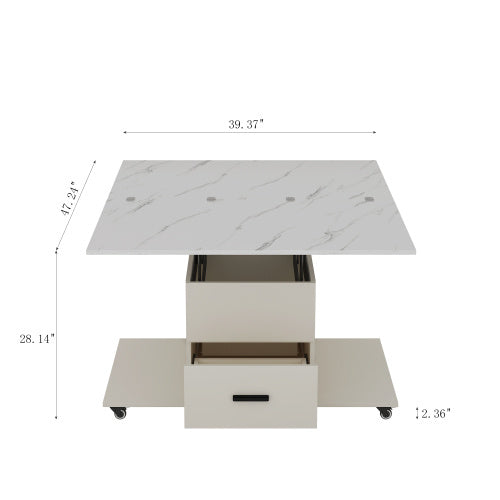 Modern Lift-Up Coffee Table With 4 Stools Set For Living Room Expandable 1 Hidden Storage 2 Drawers Space Saving Folding Dining Table CJDropshipping