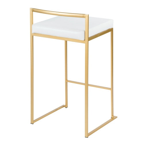 Fuji Contemporary-Glam Counter Stool In Gold With White Faux Leather By LumiSource Set Of 2