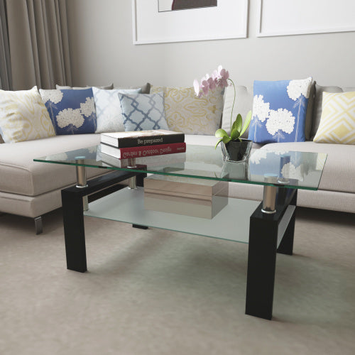 Rectangle Black Glass Coffee Table, Clear Coffee Table, Modern Side CJDropshipping