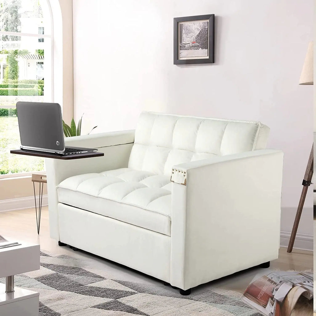 Multi-Functional Velvet Sleeper Sofa with Hidden Table Peach Maple