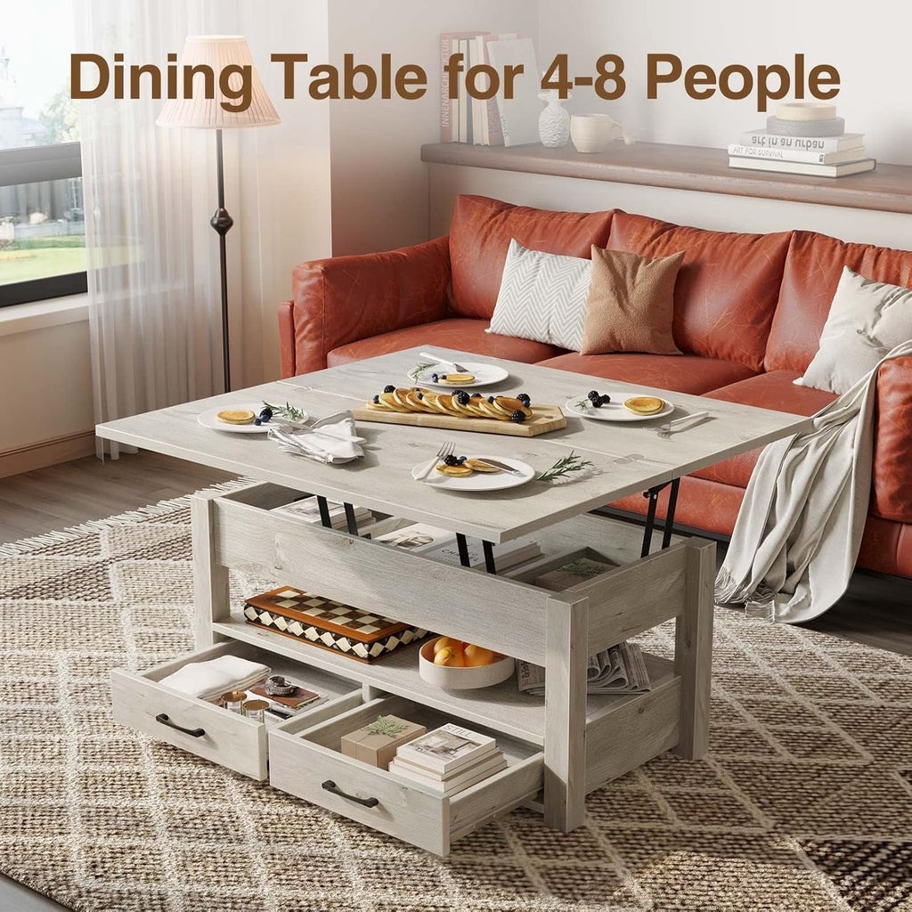 Coffee Table Lift Top, Multi-Function Convertible Coffee Table with Peach Maple