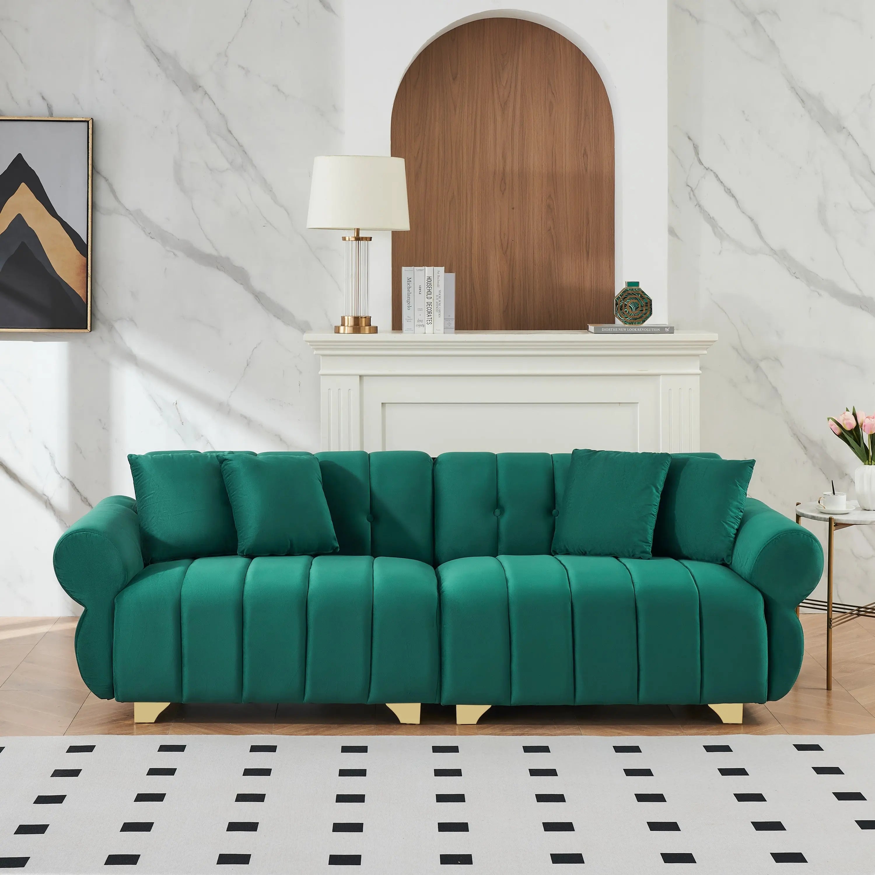 89-inch spring-wrapped cushions, 3 flannelette sofas, stylish metal Sangria Beech