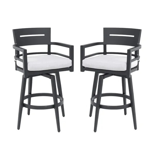 Modern Outdoor 2-Piece Swivel Bar Chairs - Aluminum Frame With Ember Black, 360 Swivel, Ergonomic Backrest  Armrests, Tapered Legs, Sunbrella Cushion, Weather-Resistant  Durable Patio Bar Stool