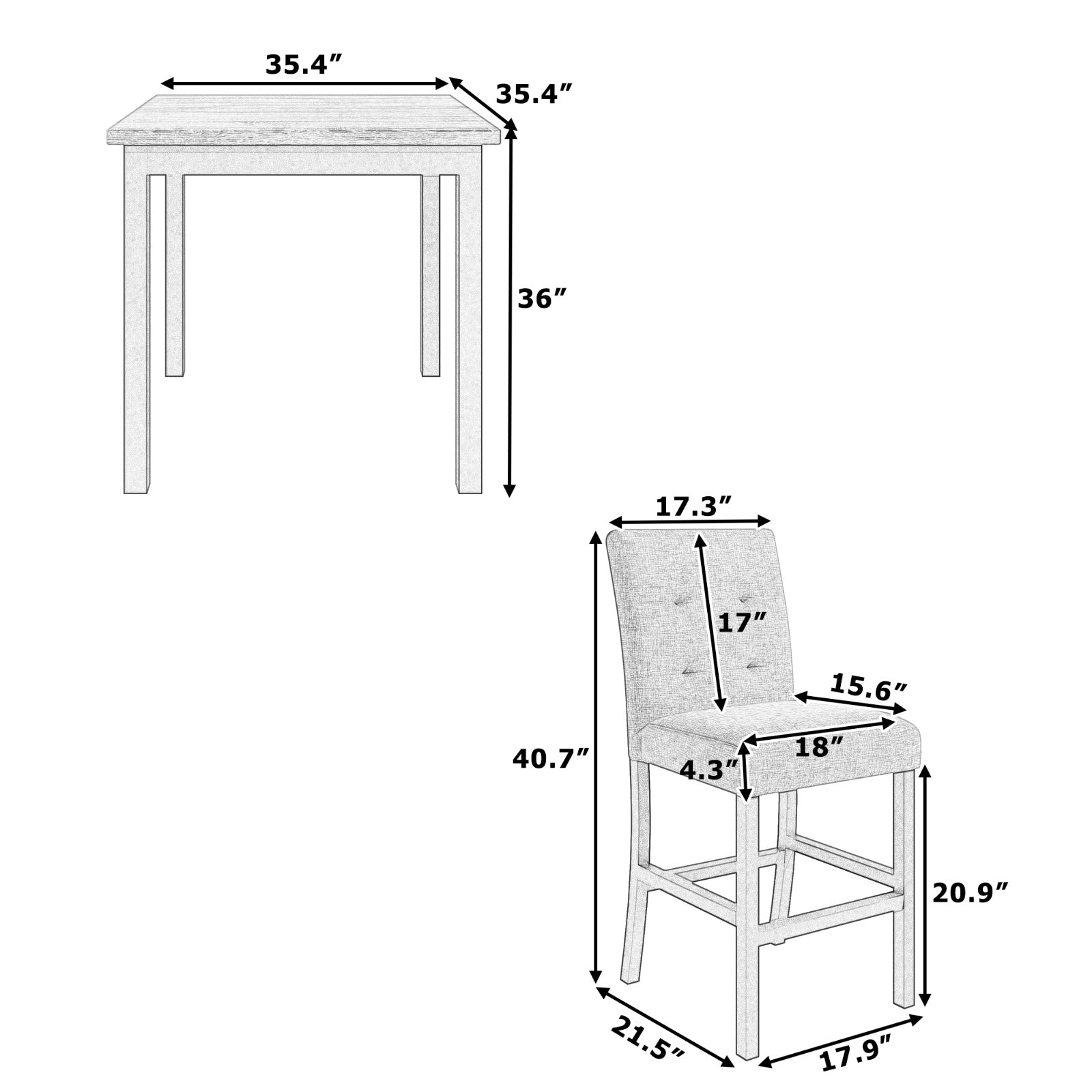 TOPMAX 5-Piece Counter Height Dining Set, Wood Table  Chairs Stools W Footrest
