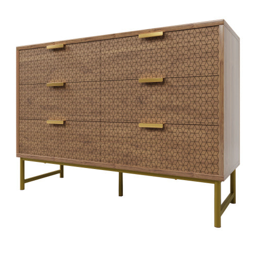 Embossed Design Sideboard Cabinet Dresser With 6 Drawers, Anti-tip, Sideboard For Living Room, Hallway, Bedroom, And Children's Room, 120 X 40 X 75 Cm, Walnut